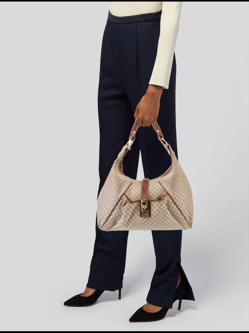 Celine Vintage Macadam Hobo Shoulder Bag Beige/Brown - Picture 5 of 15